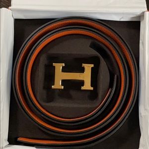 Hermès Gold Belt Buckle and 2 Belts